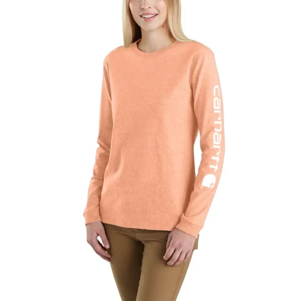 Carhartt Dearborn Loose Fit Heavyweight Long Sleeve Logo T-Shirt; Heather Coral